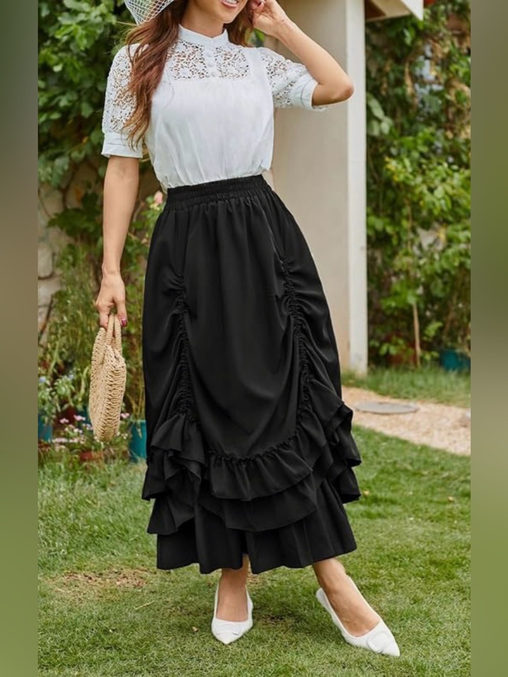 Belle Poque Black Ruffle Midi Skirt Small Romantic Goth Victorian Steampunk NWT